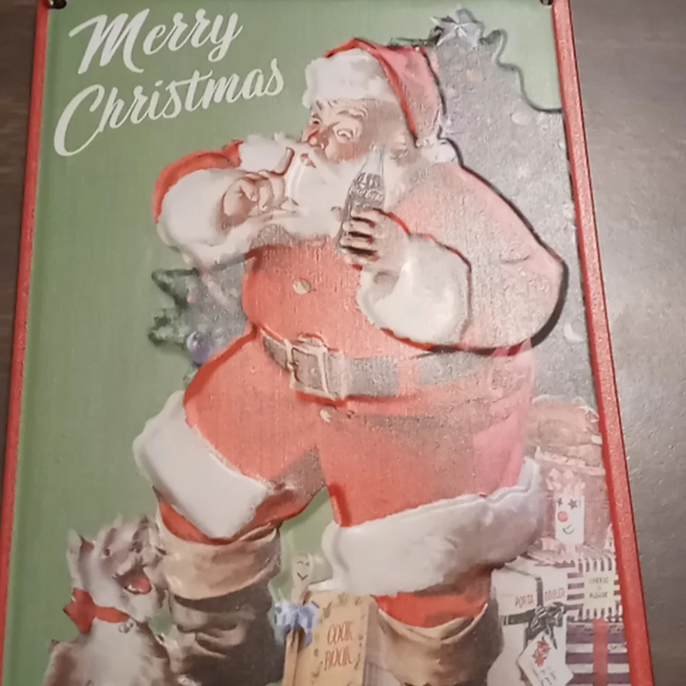 Coca-Cola Raised Tin Santa Christmas Sign 8x5 - Picture 2 of 4